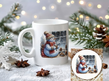 Preview: Weihnachtstasse mit Schneemann und Winterfenster-Motiv Preview: Weihnachtstasse mit Schneemann und Winterfenster-Motiv